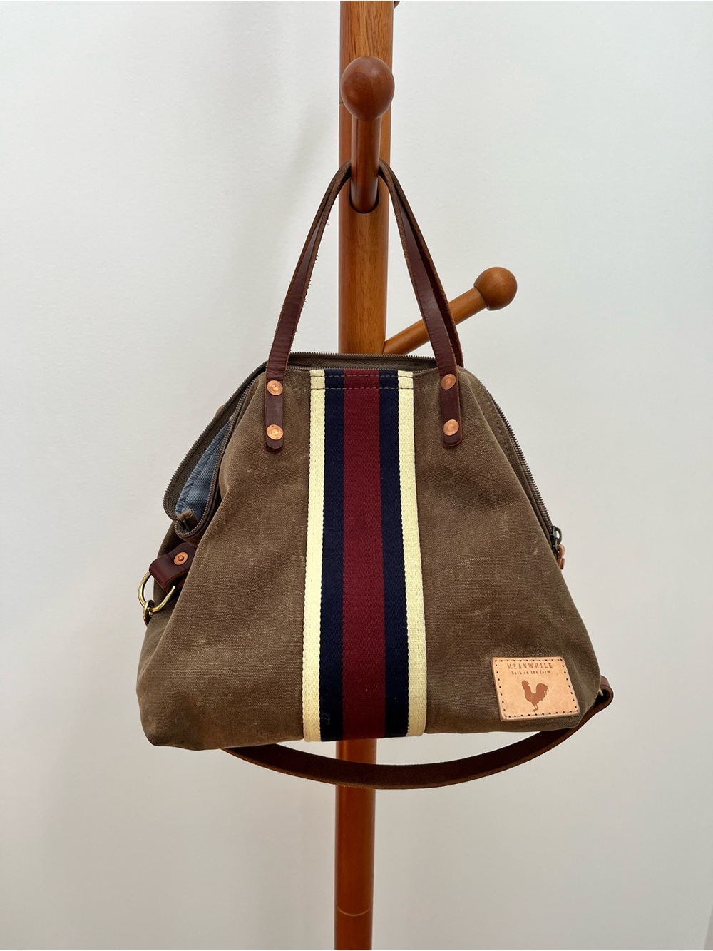 Meanwhile Back on the Farm Waxed Canvas Convertible Leather Bag